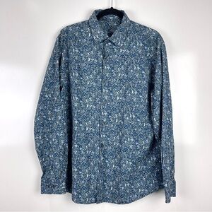 Tasso Elba Men's Long Sleeve Button Up Dress Shirt Blue Paisley Size Large